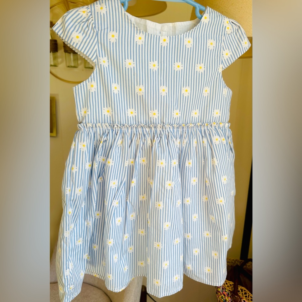 Charming Blue and White Kids Dress with Daisies